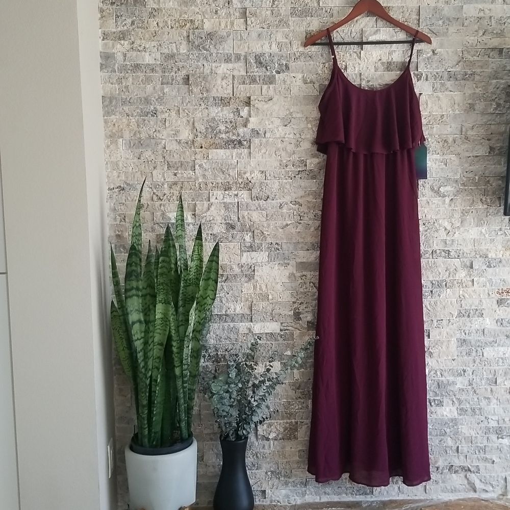 NWT Show Me Your Mumu Ruffle Maxi Dress Merlot Chiffon Size Large